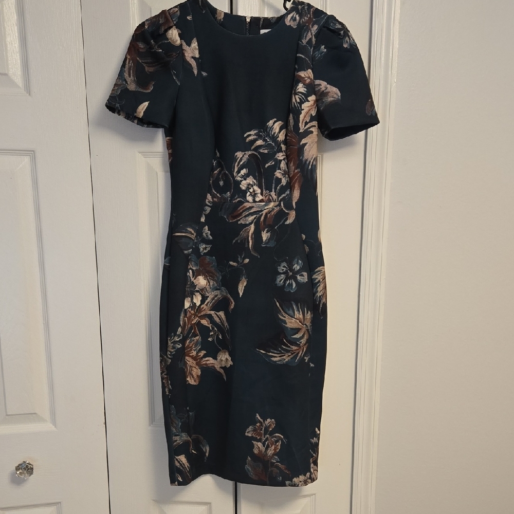 Calvin Klein Deep Green Floral Midi Dress